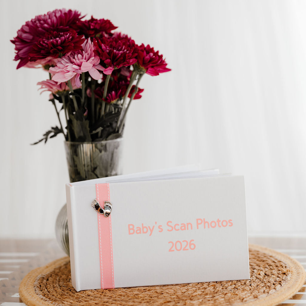 Baby's Scan Photos 2026 Pink stitched ribbon photo album