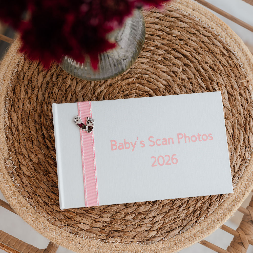 Baby's Scan Photos 2026 Pink stitched ribbon photo album
