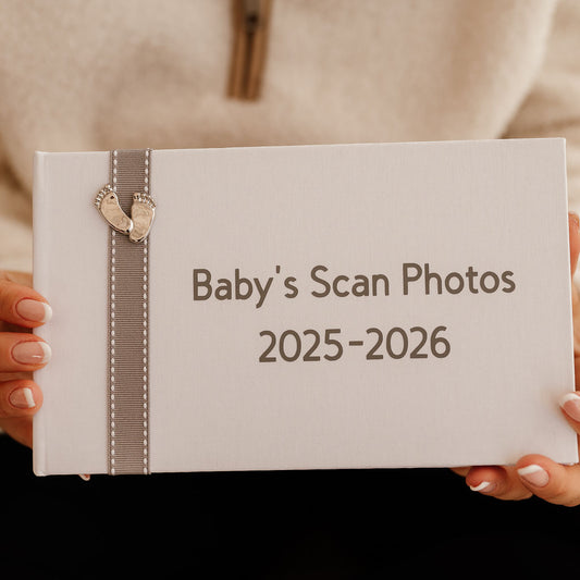 Baby's Scan Photos 2025-2026 A Grey stitched ribbon photo album