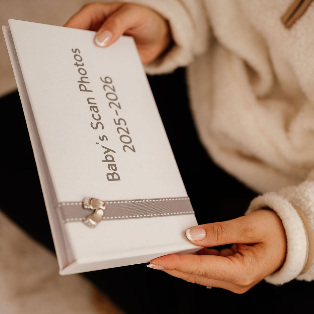 Baby's Scan Photos 2025-2026 A Grey stitched ribbon photo album