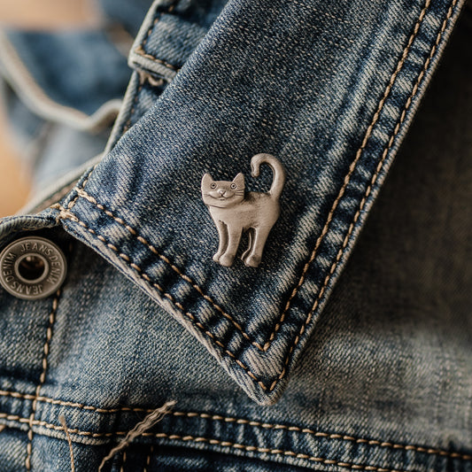 Cat curled tail jacket pin