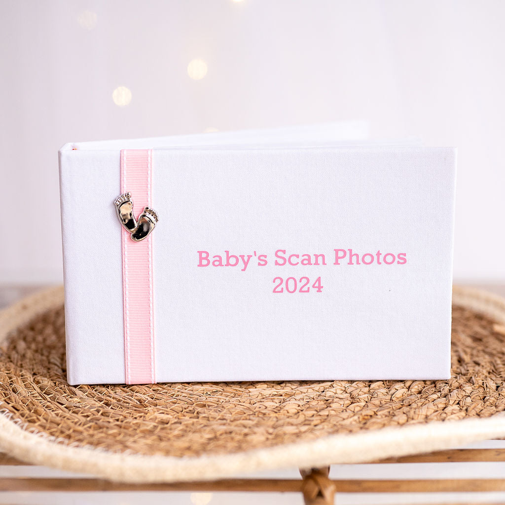 Baby's Scan Photos 2024 Blue/Pink/White stitched ribbon photo album