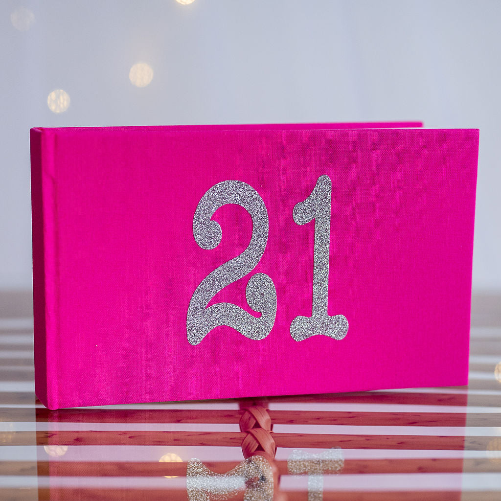 21 Hot pink photo album with silver sparkle design