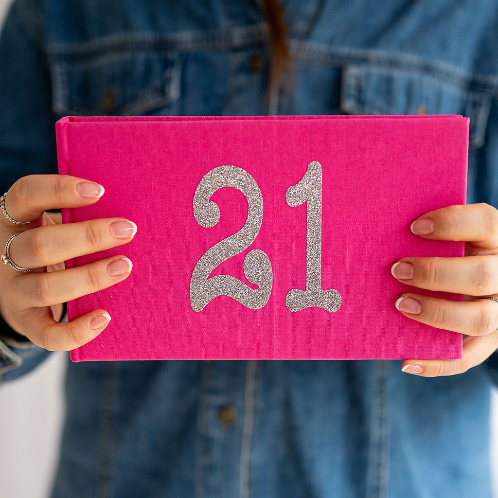 21 Hot pink photo album with silver sparkle design