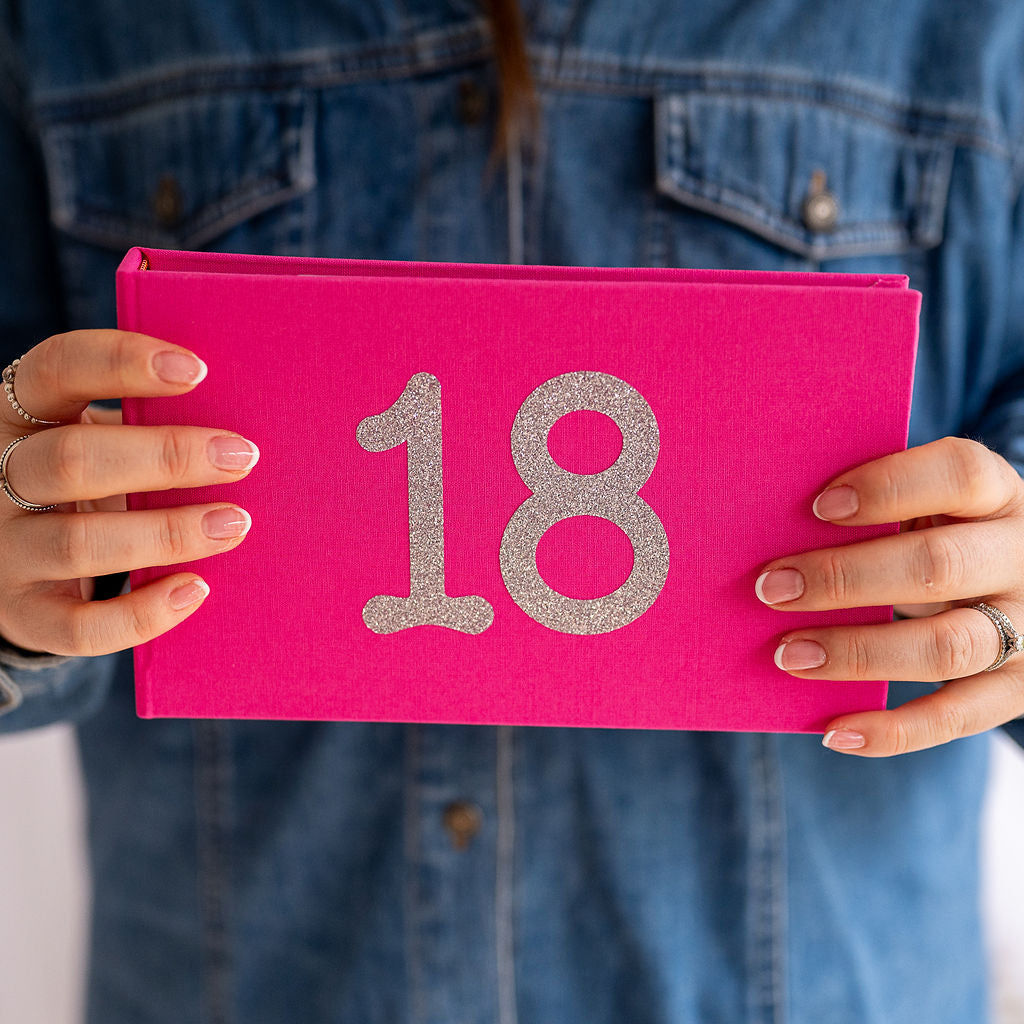 18 Hot pink photo album with silver sparkle design