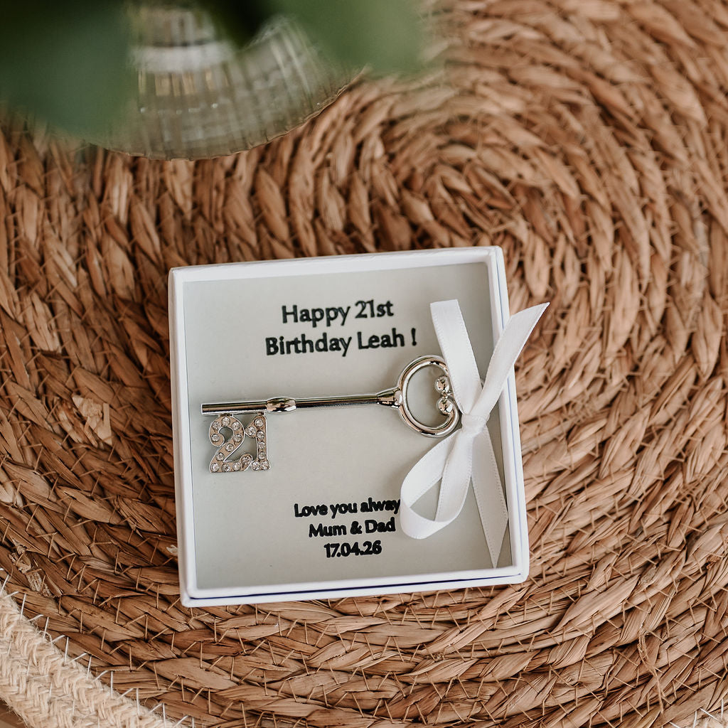 A personalised shiny '21' metal key for a 21st Birthday celebration!