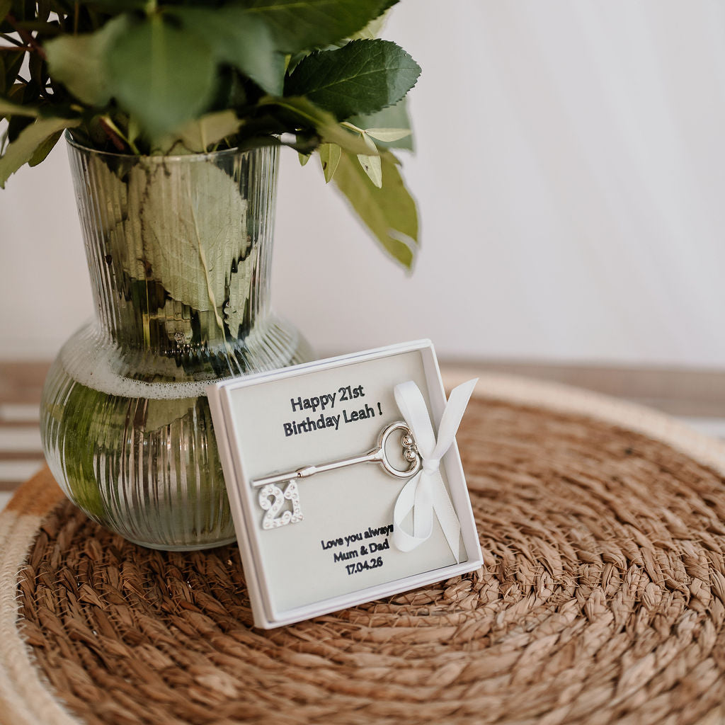 A personalised shiny '21' metal key for a 21st Birthday celebration!
