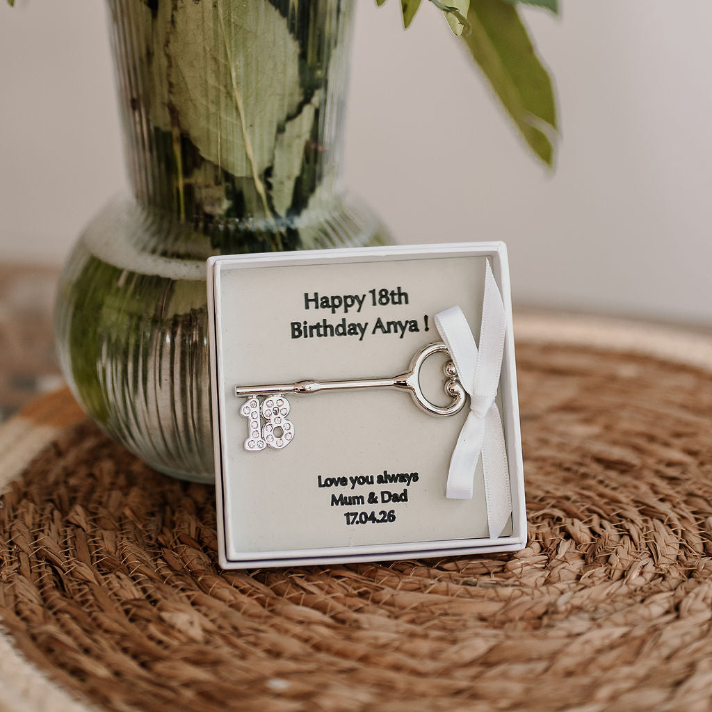 A personalised shiny '18' metal key for an 18th Birthday celebration!
