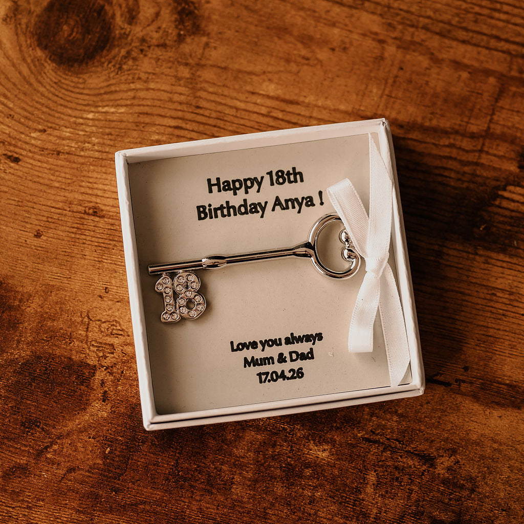 A personalised shiny '18' metal key for an 18th Birthday celebration!