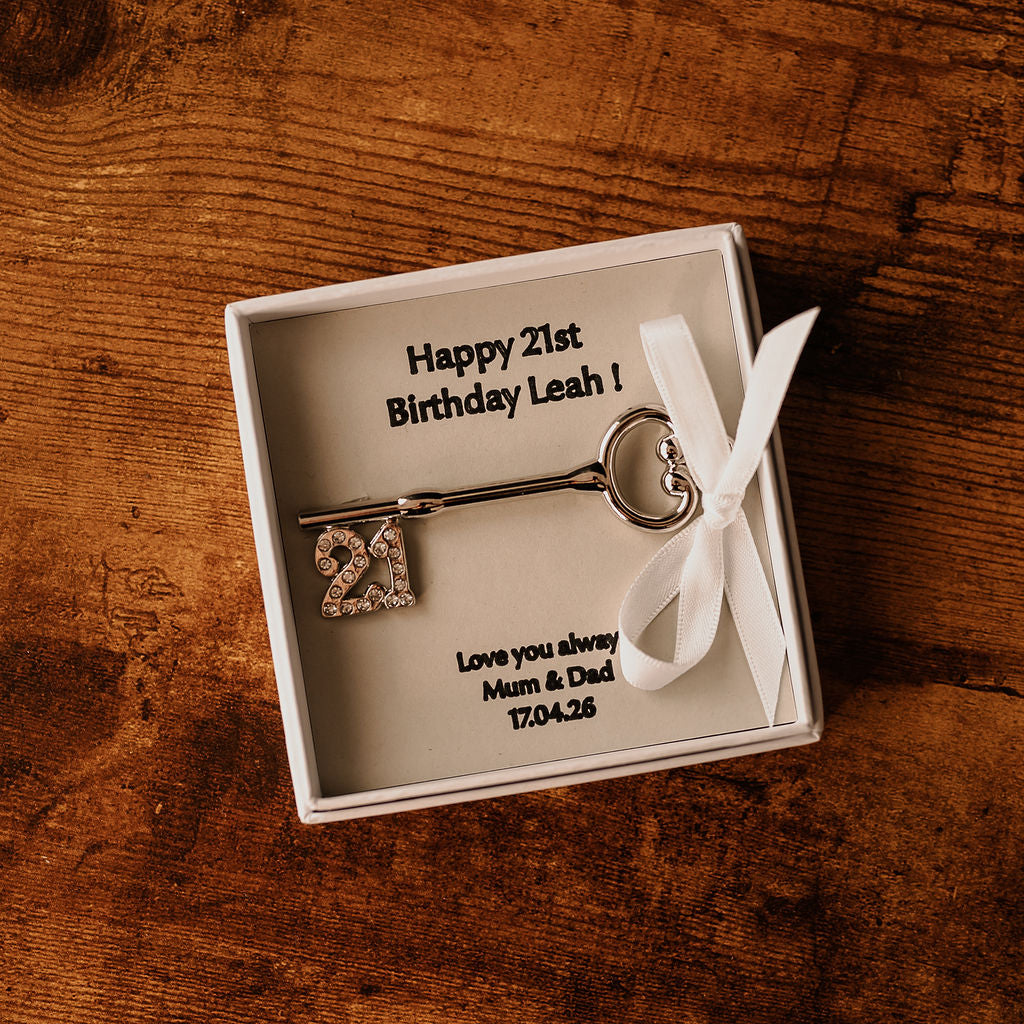 A personalised shiny '21' metal key for a 21st Birthday celebration!