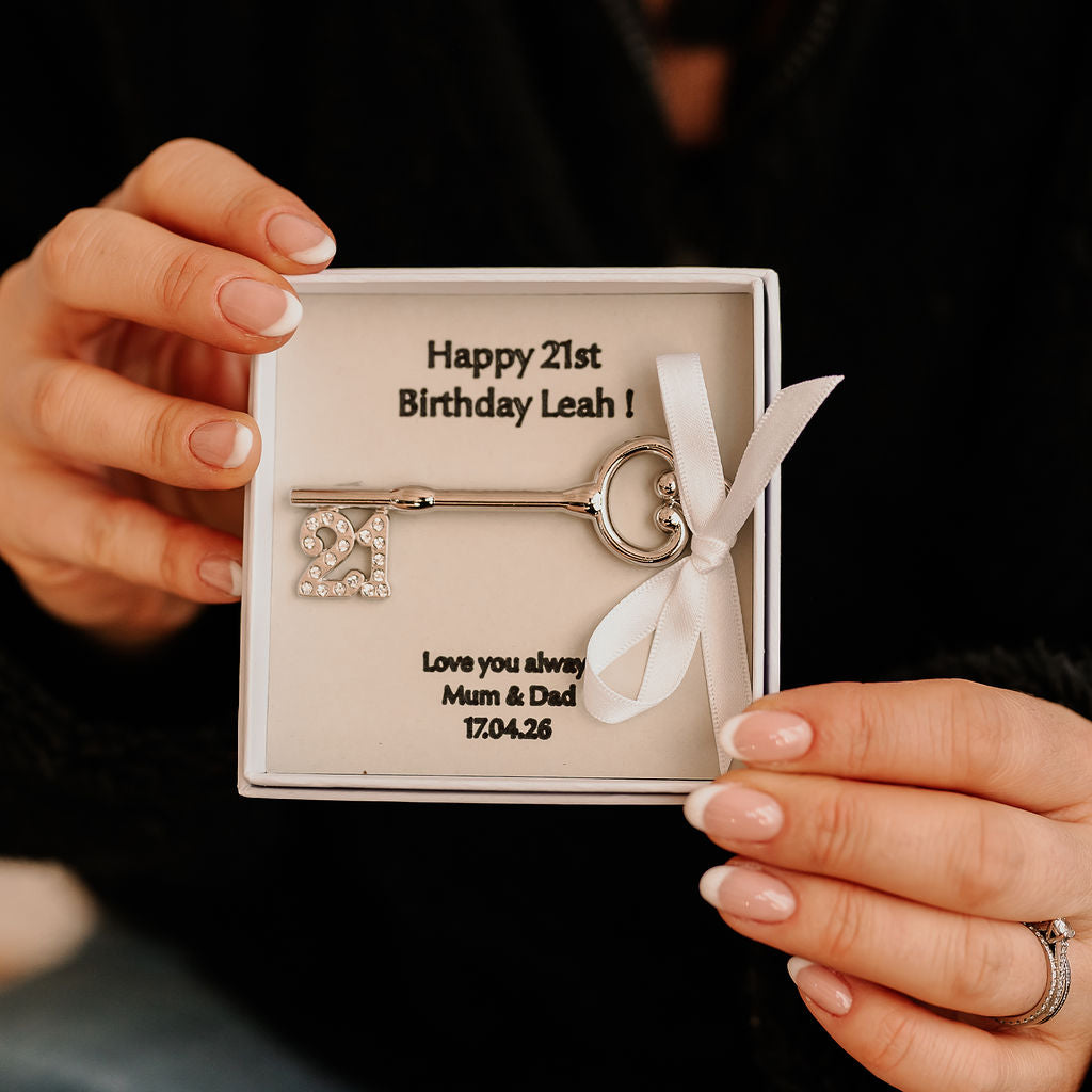 A personalised shiny '21' metal key for a 21st Birthday celebration!
