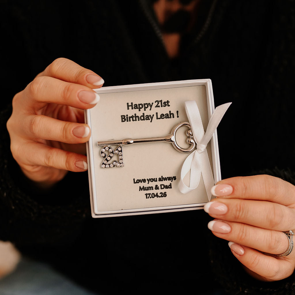 A personalised shiny '21' metal key for a 21st Birthday celebration!