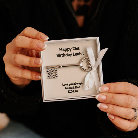 A personalised shiny '21' metal key for a 21st Birthday celebration!
