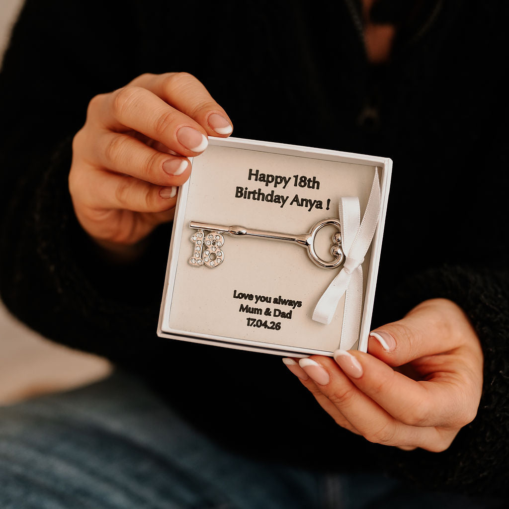 A personalised shiny '18' metal key for an 18th Birthday celebration!