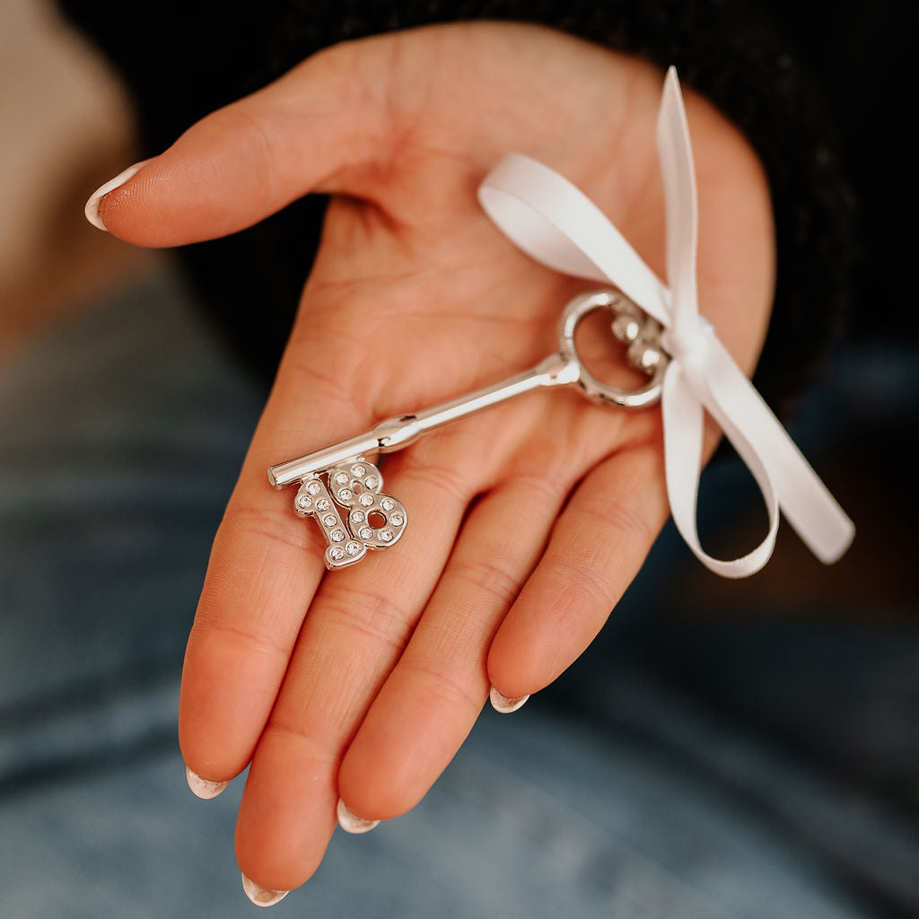 A personalised shiny '18' metal key for an 18th Birthday celebration!