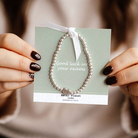 Good Luck in your exams - Heart stretch bracelet on cute gift card!