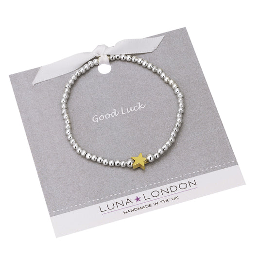 Good Luck - Gold star stretch bracelet on cute gift card!