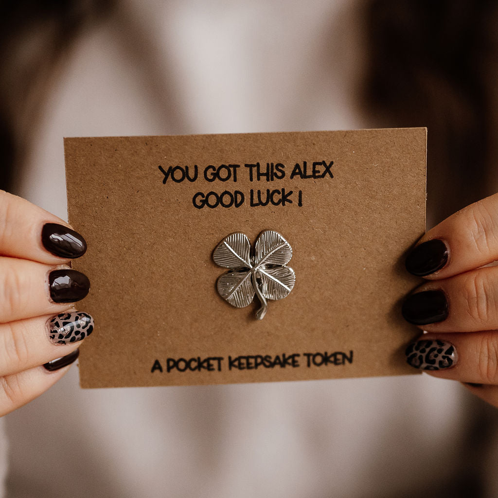 Personalised Good luck pocket token 'You got this - Lucky shamrock token'