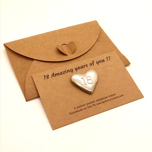 18 Pewter heart pebble on gift card with envelope