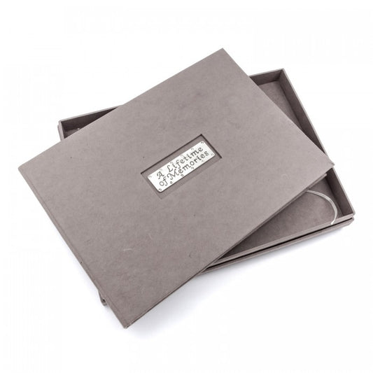 A4 Memory guestbook in grey lidded box with lift out satin ribbon - A lifetime of memories