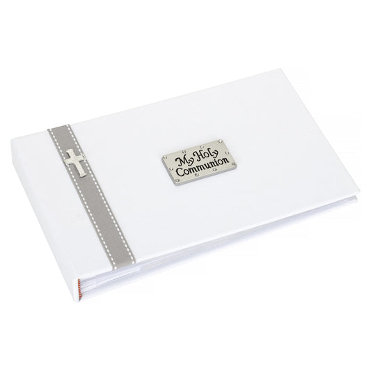 A stylish white Holy Communion photo album