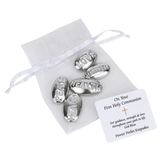First Holy Communion pewter pebble sets - Blue/Pink/White