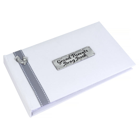 Grandparents Brag Book - Smart linen photo album with grey stitched ribbon