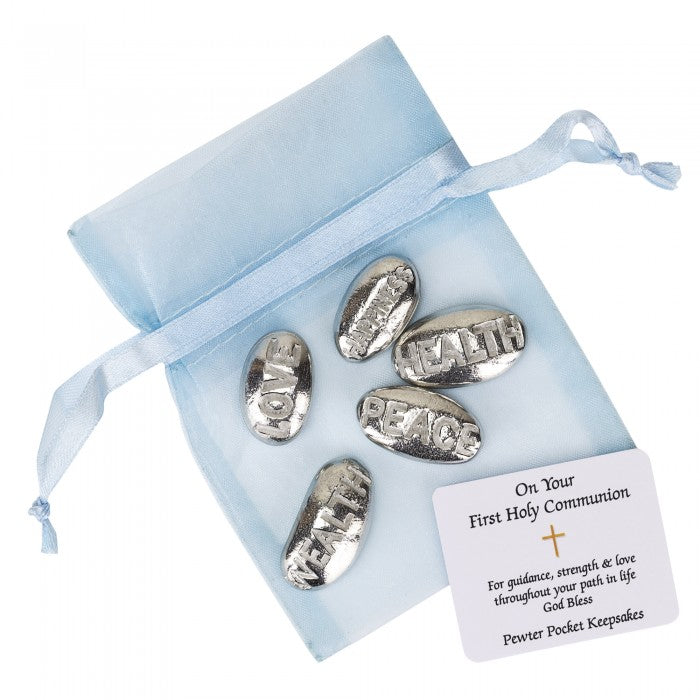 First Holy Communion pewter pebble sets - Blue/Pink/White