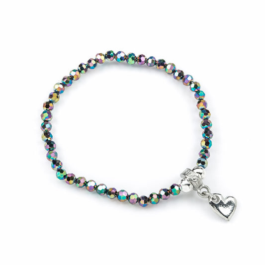 Rainbow sparkly delicate heart bracelet by Luna London