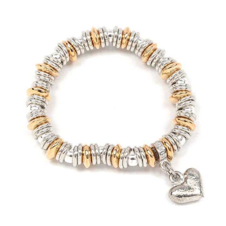 Gorgeous chunky glossy gold/silver plated link bracelet with heart droplet