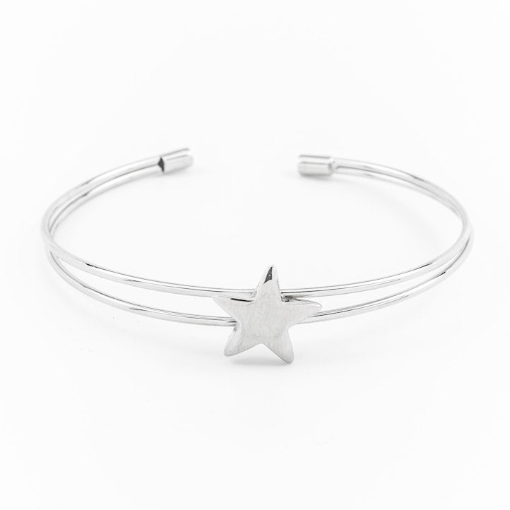 Star double strand bangle in silver tone