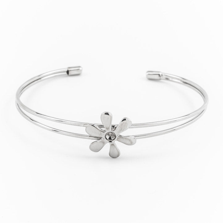 Daisy double strand bangle in silver tone with a sparkly centre
