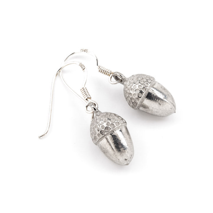 Acorn pewter drop earrings on sterling silver wires