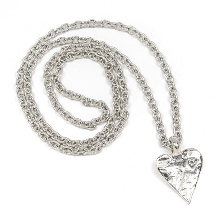 Long chain necklace with pewter diamante heart pendant