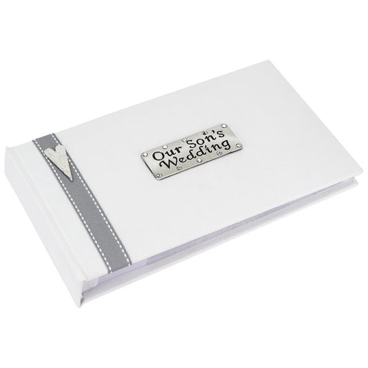 Our Son's Wedding - Smart linen photo album with grey stitched ribbon