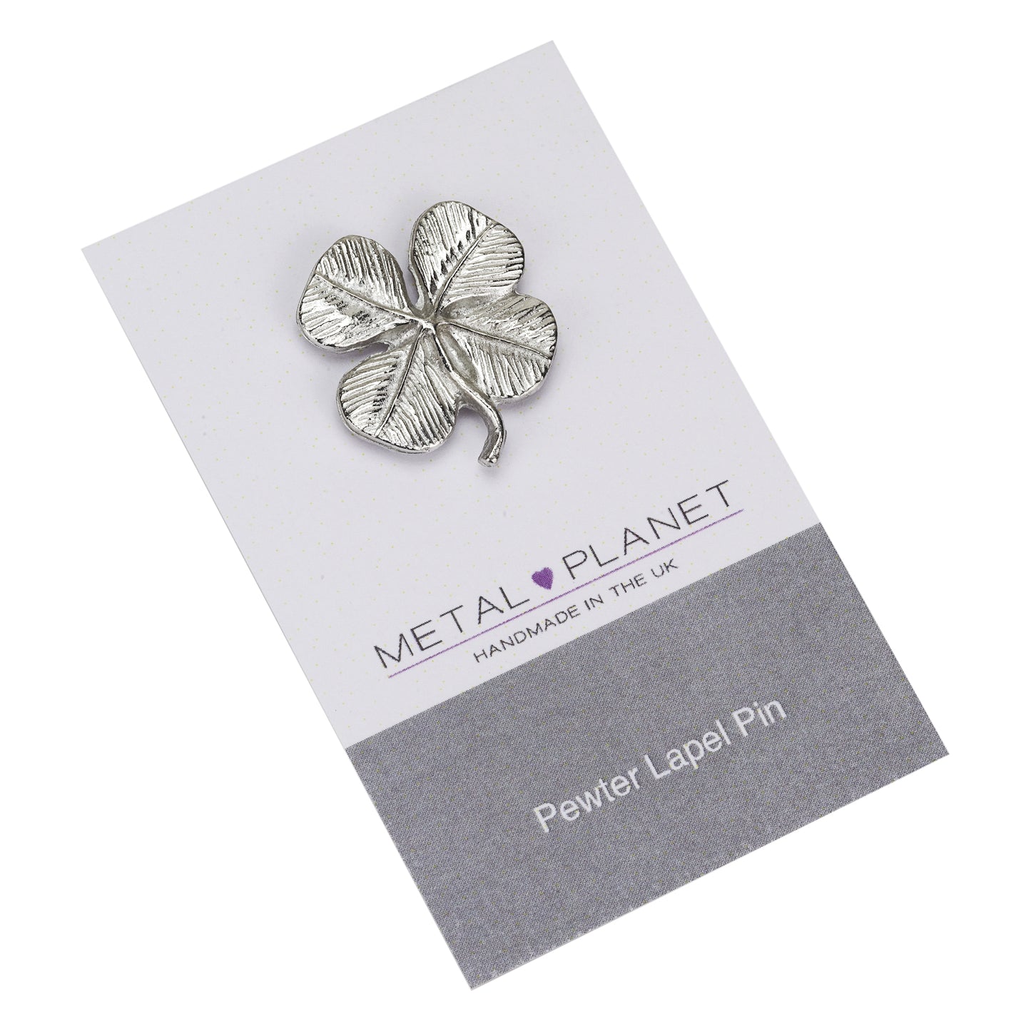 For Luck - A gorgeous 4 Leaf Clover pewter jacket pin