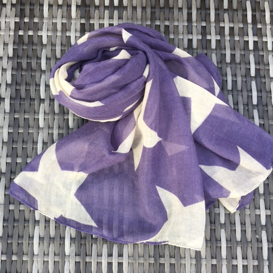 Large sand print star & purple softly woven scarf!