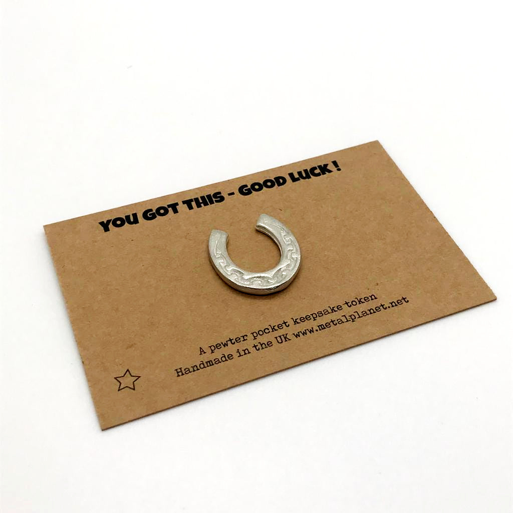 A horseshoe for luck! You got this -Miniature horseshoe pocket keepsake token set for luck