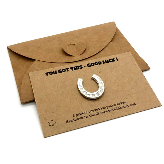 A horseshoe for luck! You got this -Miniature horseshoe pocket keepsake token set for luck